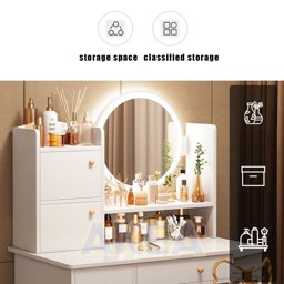 Show details for Dresser Table with Mirror LED Light Vanity Table Dressing Makeup Table Desk with Drawer Picture of Dresser Table with Mirror LED Light Vanity Table Dressing Makeup Table Desk with Drawer