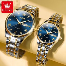 Show details for OLEVS Couple Watch Waterproof Quartz Original Stainless Steel Unfading Luminous Calendar Fashion Watch For Men and Women Woman Picture of OLEVS Couple Watch Waterproof Quartz Original Stainless Steel Unfading Luminous Calendar Fashion Watch For Men and Women Woman